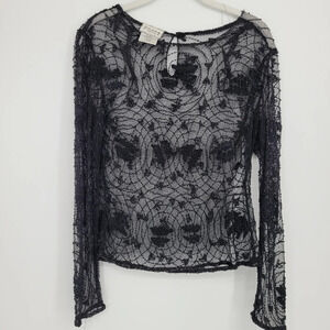 Stenay vintage Top Black Long Sleeve Beaded Sequin Party Petit 12
